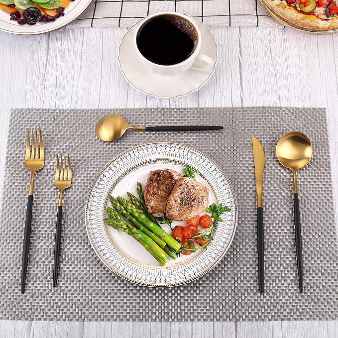 Matte Gold Silverware Set With Black Handle, IBIILII JEFF 40 Pieces Stainless - Image 6