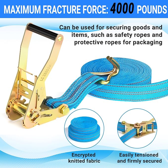 4Pack Heavy Duty Ratchet Straps, 2” 32Ft Ratchet Tie Down Strap, Tie Down - Image 4