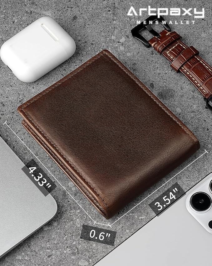 Mens Wallet Genuine Leather Bifold RFID Blocking Wallet - Image 2