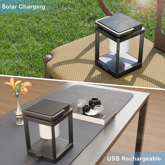 Outdoor Solar Table Lamp, 3-Level Brightness Warm LED Lantern, USB & Solar - Image 5