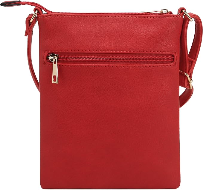 DELUXITY | Red Crossbody Bag | Women's Fashion Multi-Pocket Double Zipper Purse - Image 2