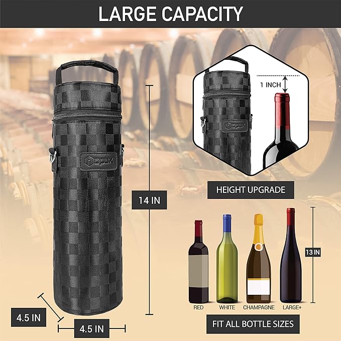opux Wine Bag Single Bottle Carrier Tote, Insulated Wine Cooler Bag - Image 3