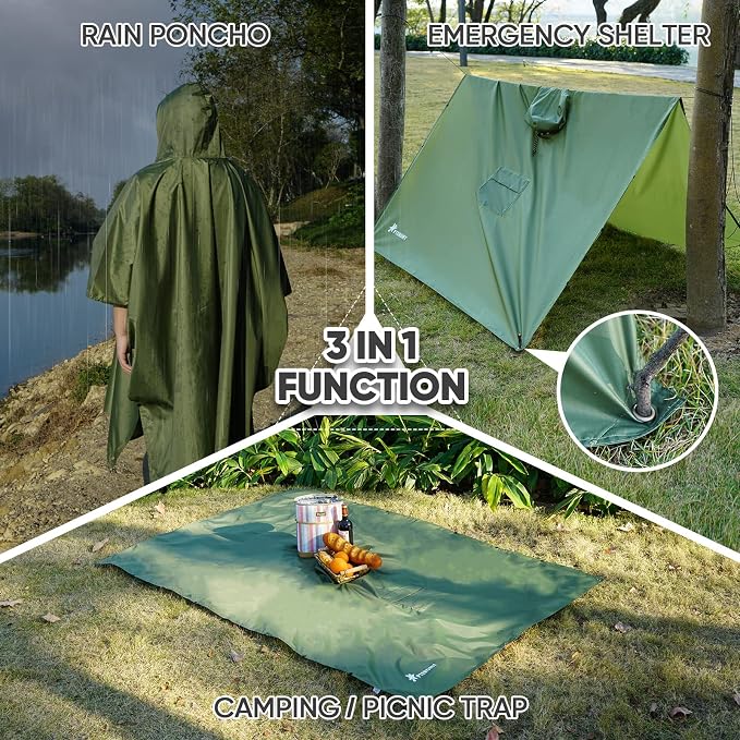 PTEROMY Hooded Rain Poncho for Adult - Image 2