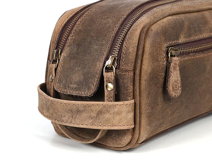 10" Premium Leather Toiletry Travel Pouch - Image 6