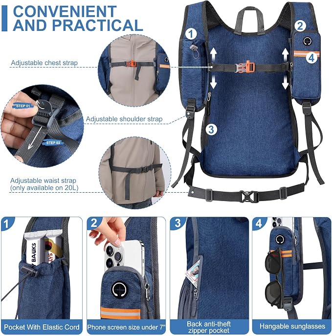 20L Small Hiking Backpack for Men Women Foldable Packable Back Pack Ultralight - Image 2