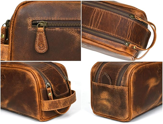 10" Premium Leather Toiletry Travel Pouch - Image 7