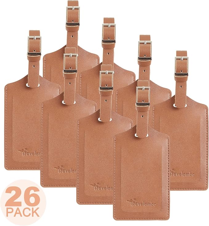 8 Pack Leather Luggage Travel Bag Tags by Travelambo by Travelambo
