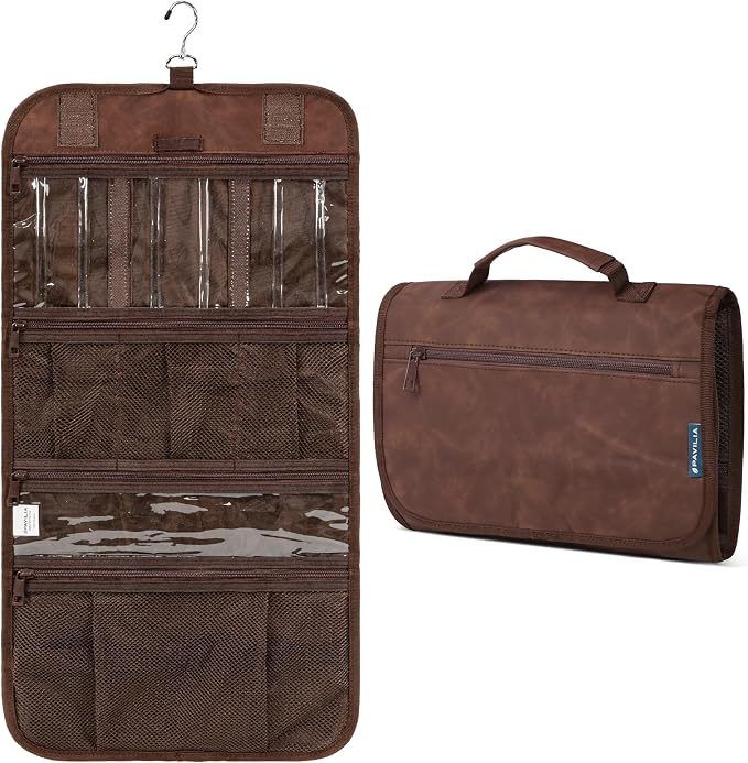 PAVILIA Hanging Toiletry Bag Men Women, Travel Kit Foldable Large Toiletries by PAVILIA