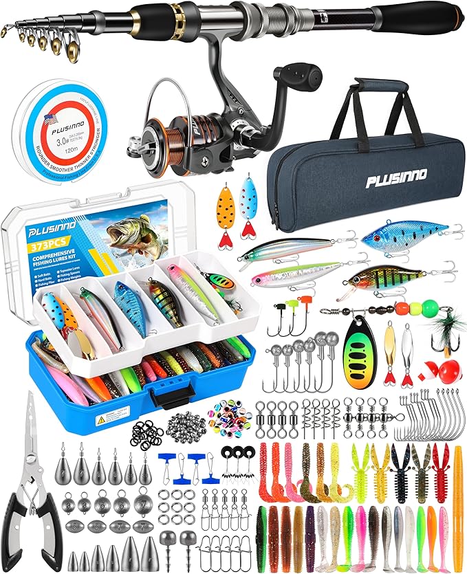 PLUSINNO Fishing Rod, Telescopic Fishing Rod and Reel Combo, Collapsible Travel by PLUSINNO
