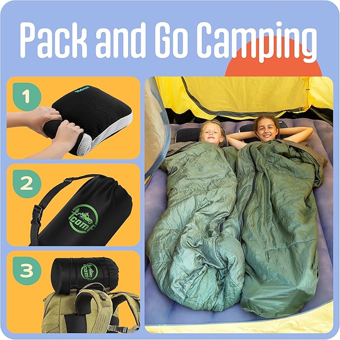 Kids Camping Pillow: Dual-Cover Memory Foam Small Pillow; Medium-Firm Camp - Image 8