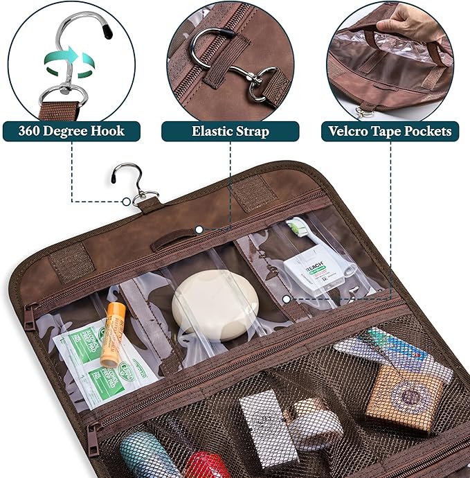 PAVILIA Hanging Toiletry Bag Men Women, Travel Kit Foldable Large Toiletries - Image 3