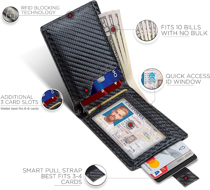 SERMAN BRANDS RFID Blocking Slim Bifold Genuine Leather Thin Minimalist Front - Image 3