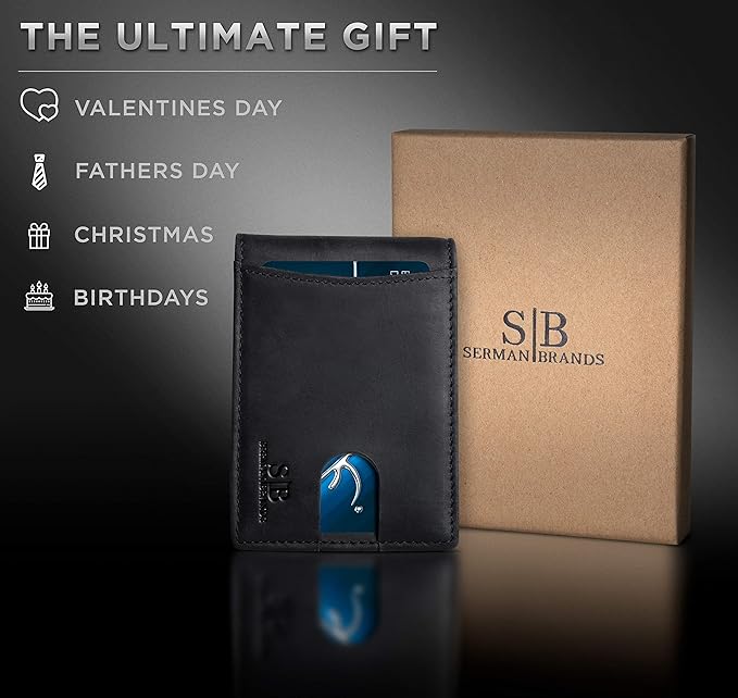 SERMAN BRANDS RFID Blocking Slim Bifold Genuine Leather Minimalist Front Pocket - Image 6