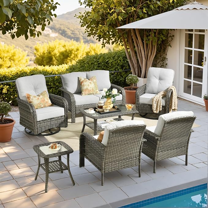 HOOOWOOO Patio Furniture Set, 7 Pieces Outdoor Conversation Set, All Weather by DesignforBetterLife