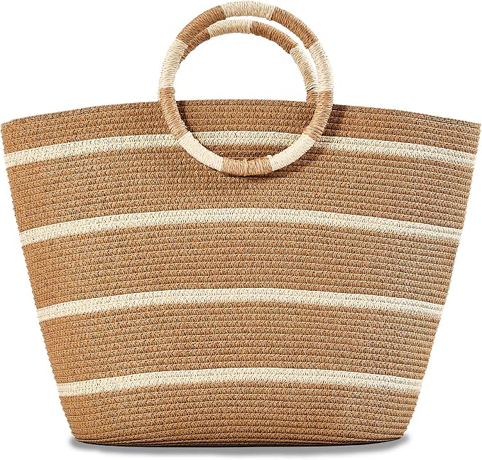 Beach Bags for Women Straw Tote Bag Summer Beach Bag Large Woven Straw Tote for by TOFUNTOY