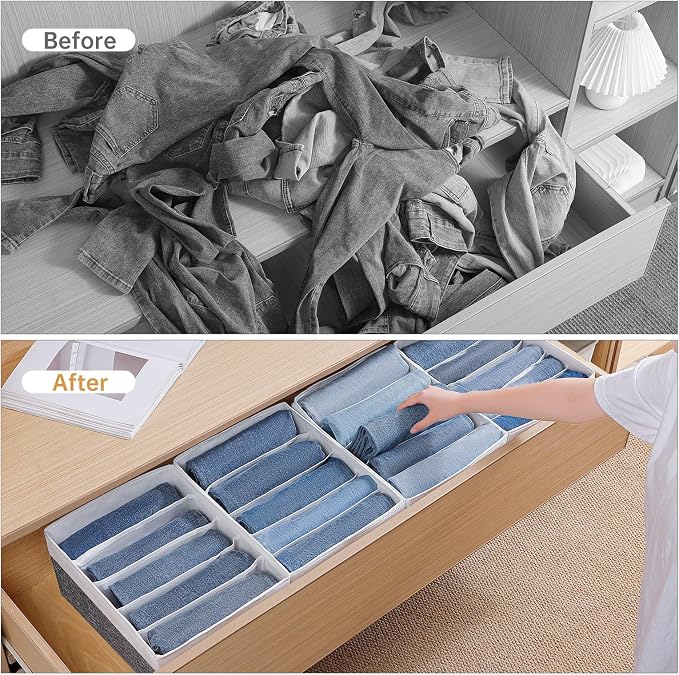 Jeans Drawer Organizers for Clothing, 5 Grids Compartment Wardrobe clothes - Image 2