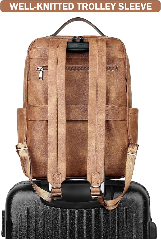 MASINTOR 15.6 inch PU Leather Laptop Backpack Purse - Image 7