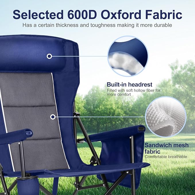 LET'S CAMP Oversized Camping Chairs 29.52" High Back Heavy Duty Lawn Chair - Image 6