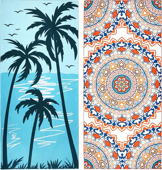 2 Pack Oversized Microfiber Beach Towel, Quick Drying, Super Absorbent by PYSUPERMODE