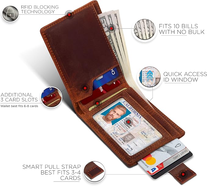 SERMAN BRANDS RFID Blocking Slim Bifold Genuine Leather Thin Minimalist Front - Image 3