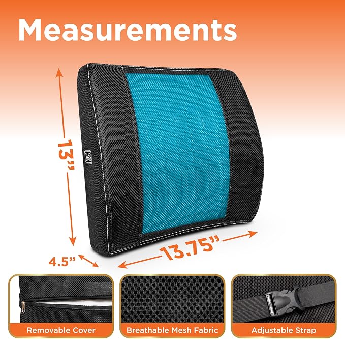 BLACK+DECKER Cooling Gel Lumbar Memory Foam Cushion – Ergonomic Back Support - Image 6