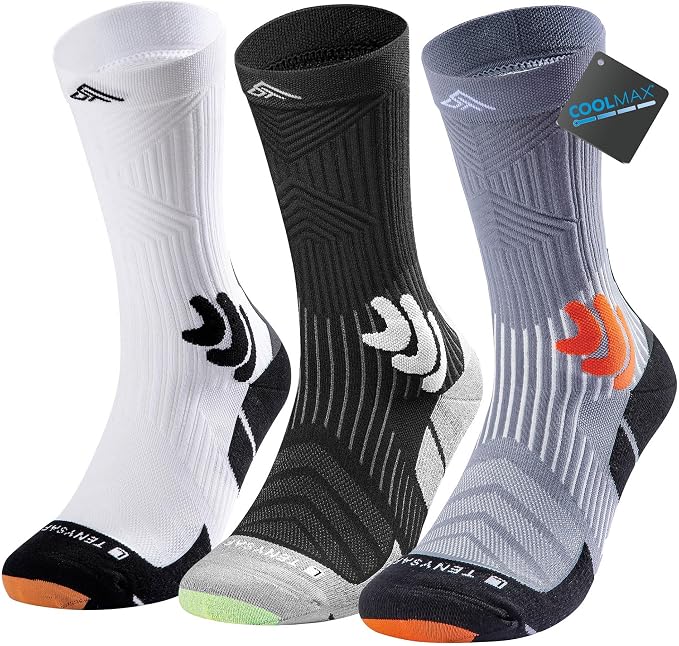 Men's Compression Running Socks: Coolmax Athletic Crew Socks Moisture Wicking by TENYSAF%C2%AE