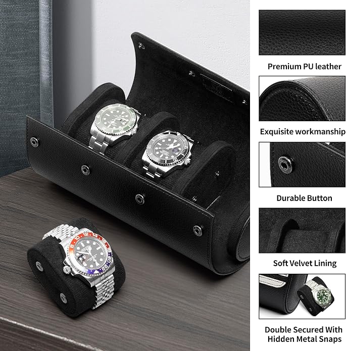 MOZSLY Watch Roll Travel Case 3 Slots Portable Box - Image 3
