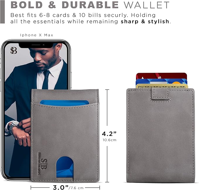 SERMAN BRANDS RFID Blocking Slim Bifold Genuine Leather Thin Minimalist Front - Image 5