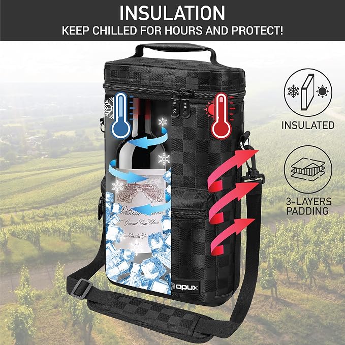 opux Wine Bag 2 Bottle Wine Tote Carrier, Insulated Wine Cooler Bag - Image 2