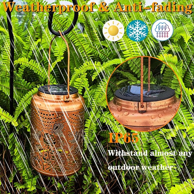 Solar Butterfly Rose Lantern Outdoor Decor, Waterproof Hanging Metal Garden - Image 3