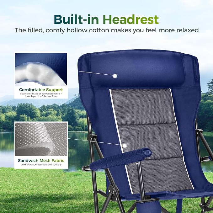 ALPHA CAMP Oversized Folding Camping Chairs High Backrest Heavy Duty Lawn Chairs - Image 3
