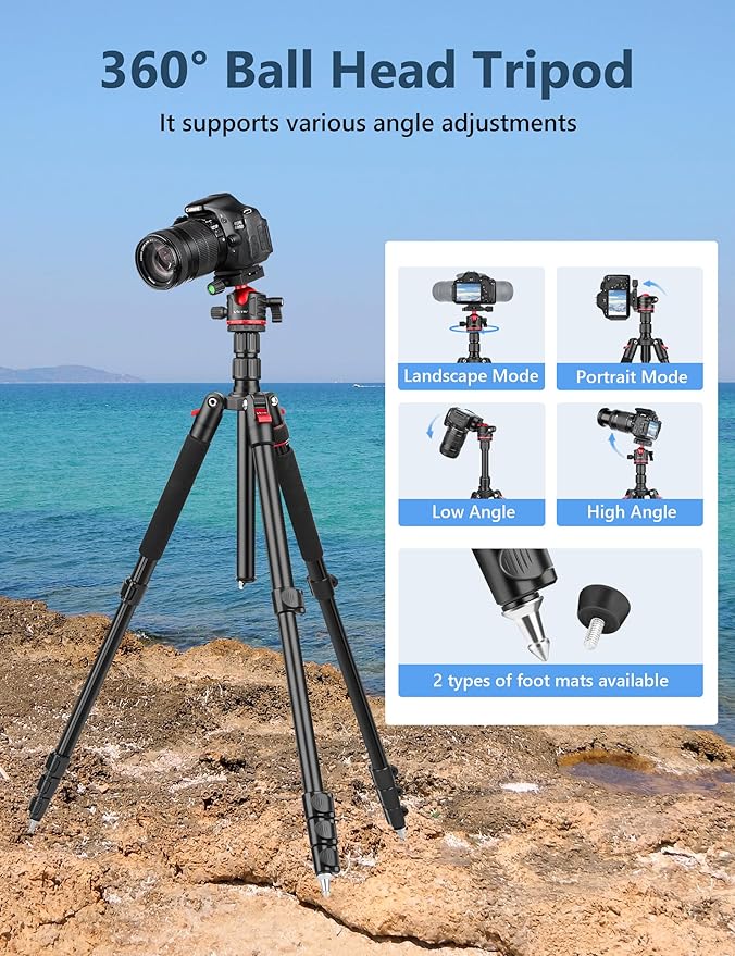 78" Porfessional Tripod for Camera, Victiv Aluminum Camera Tripod Monopod for - Image 7