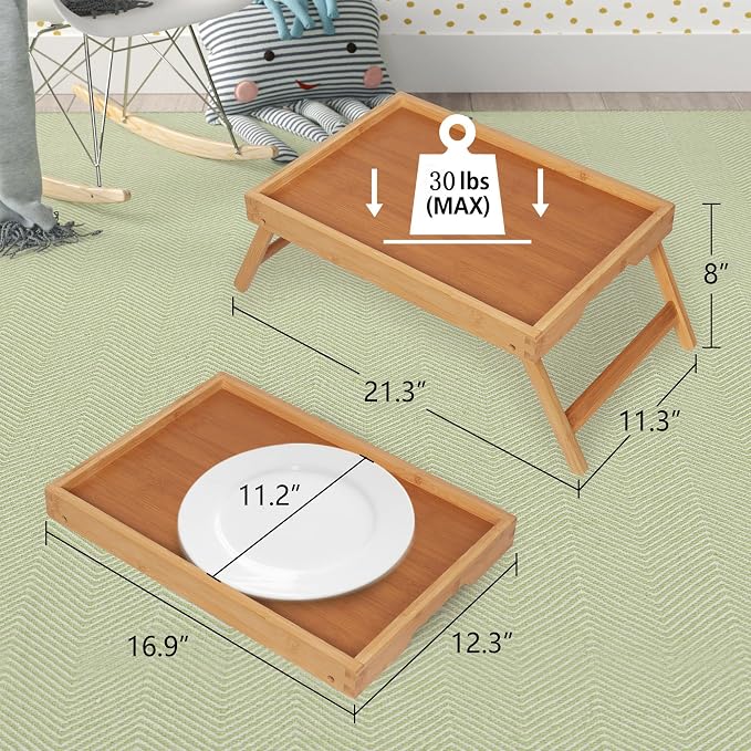 Artmeer Bed Tray Table with Folding Legs, Bamboo Breakfast in Bed - Image 2