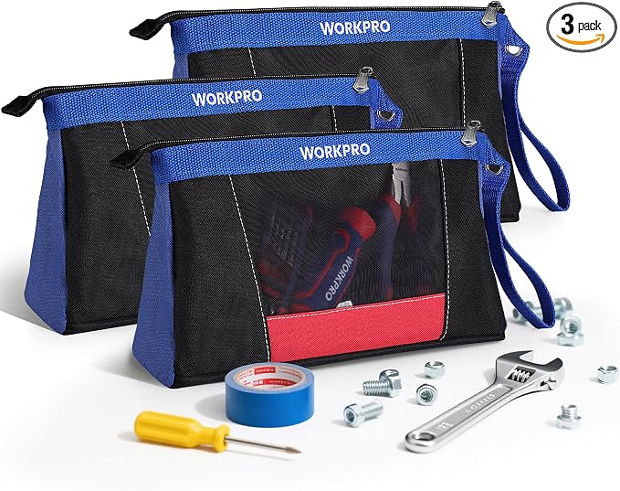 WORKPRO 12" Tool Pouches with Zipper, Heavy-Duty Small Tool Bag, Utility small by WORKPRO