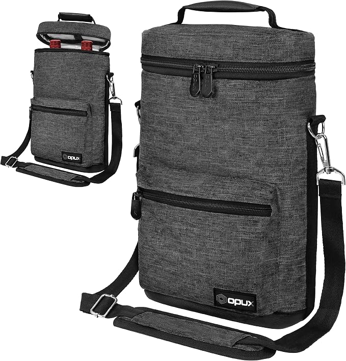 Opux 2 Bottle Wine Tote Carrier, Insulated Cooler Bag - Image 8