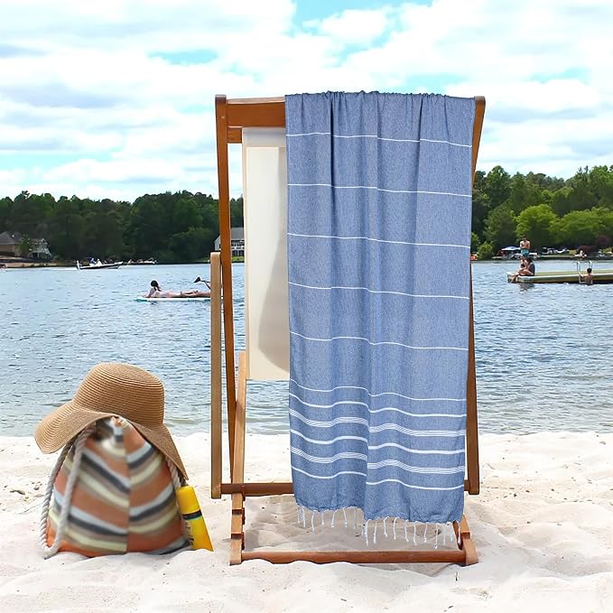 HILLFAIR Cotton Turkish Beach Towels, Quick Dry Lightweight Sand Free Peshtemal - Image 6