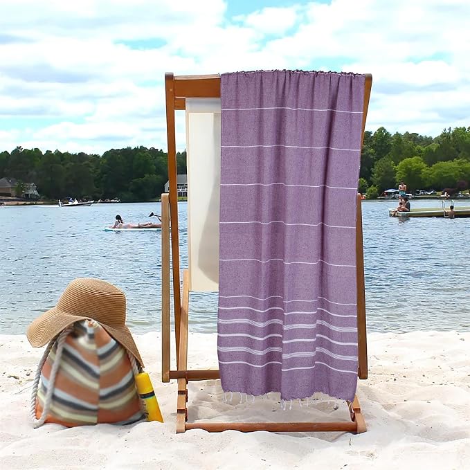 HILLFAIR Cotton Turkish Beach Towels, Quick Dry Lightweight Sand Free Peshtemal - Image 6