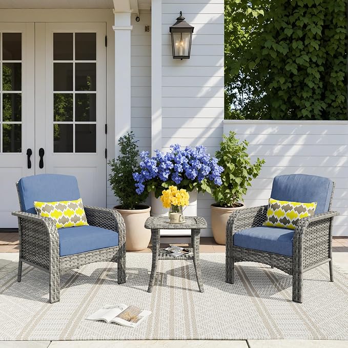 HOOOWOOO Patio Furniture Set, 3 Pieces Outdoor Conversation Set, All Weather by DesignforBetterLife