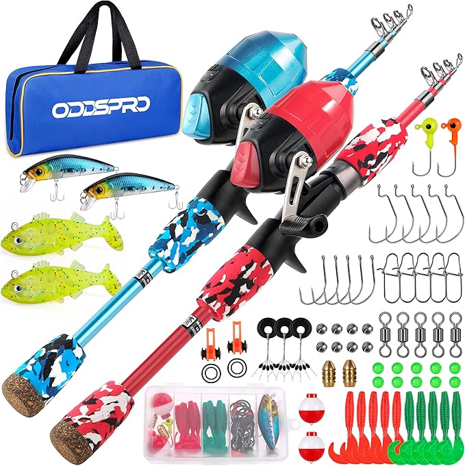 ODDSPRO Kids Fishing Pole Pink, Portable Telescopic Fishing Rod and Reel Combo by ODDSPRO