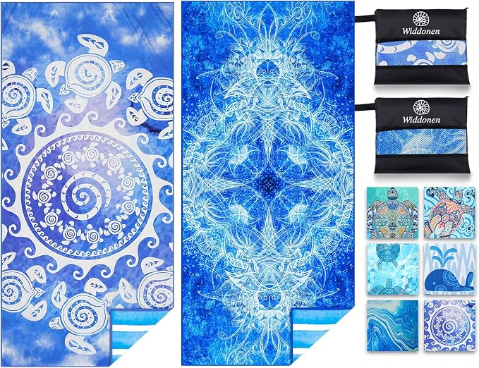 2 Pack Microfiber Lightweight Beach Towel Sand Free Quick Dry Absorbent Thin by WIDDONEN