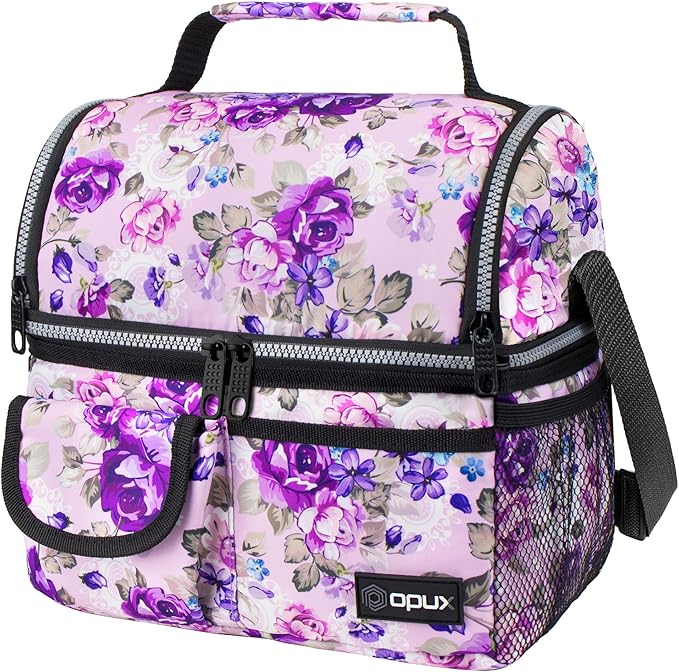 opux Lunch Bag Women Insulated, Adult Lunch Box Cooler, Flower Lunch Box by OPUX