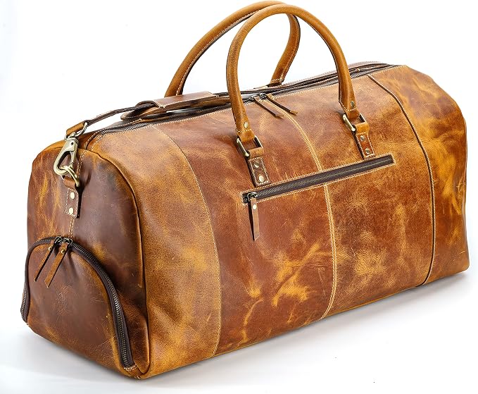 KomalC Leather Duffel Bags for Men and Women Full Grain Leather Travel - Image 8