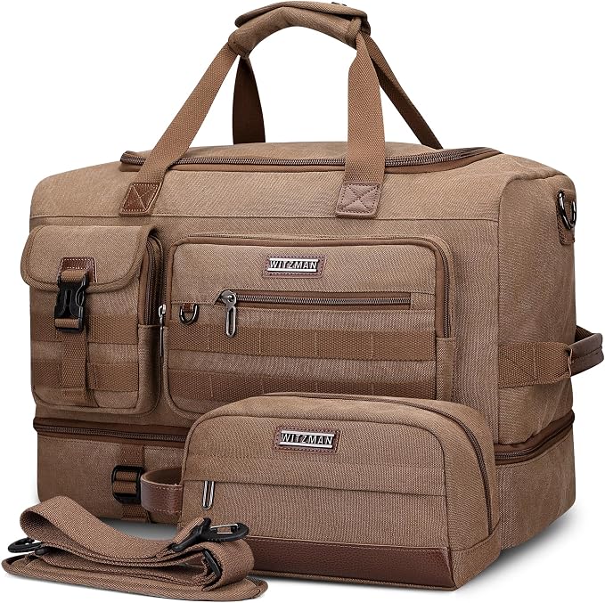 WITZMAN Duffle Bag for Men 50L Canvas Weekender Overnight Bag by WITZMAN