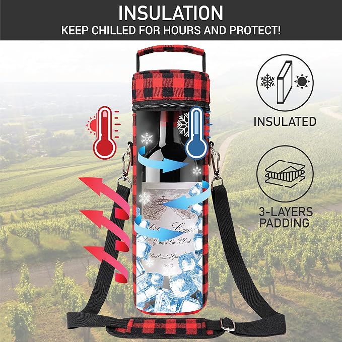 opux Wine Bag Single Bottle Carrier Tote, Insulated Wine Cooler Bag - Image 2
