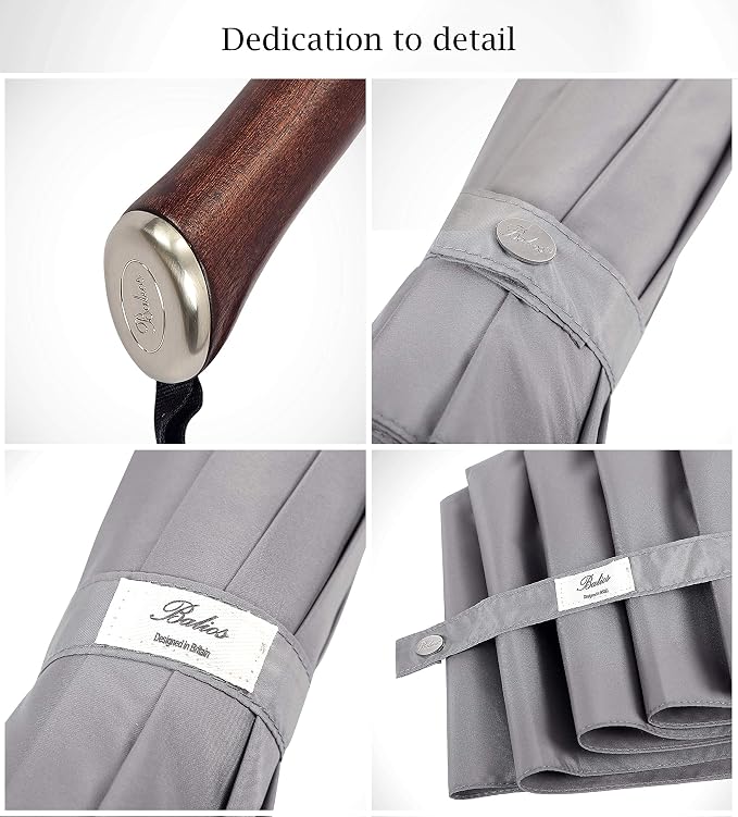 Balios Travel Umbrella Luxurious Golden Hardwood Handle Auto Open & Close - Image 5