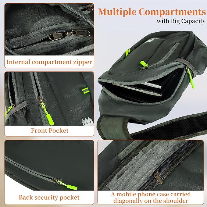Small Sling Backpack, Lightweight Crossbody Backpack, Foldable Cross Body Bag - Image 4
