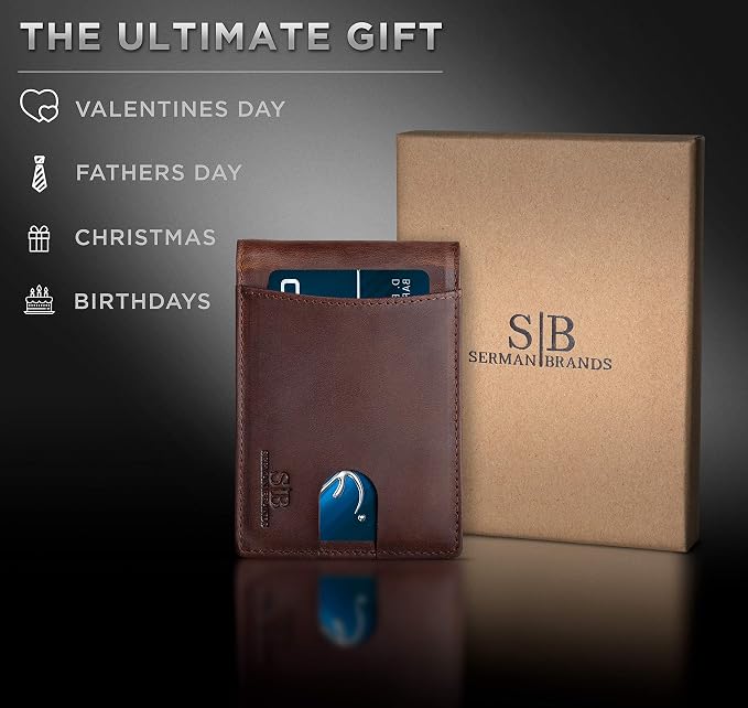 SERMAN BRANDS RFID Blocking Slim Bifold Genuine Leather Minimalist Front Pocket - Image 6