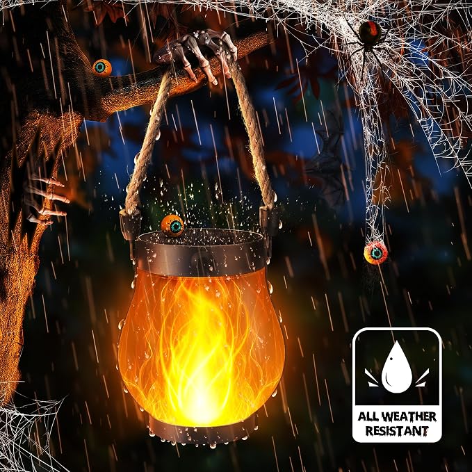 Halloween Solar Flame Lantern Hanging Outdoor Waterproof Purple - Image 7