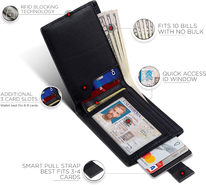 SERMAN BRANDS RFID Blocking Slim Bifold Genuine Leather Thin Minimalist Front - Image 3