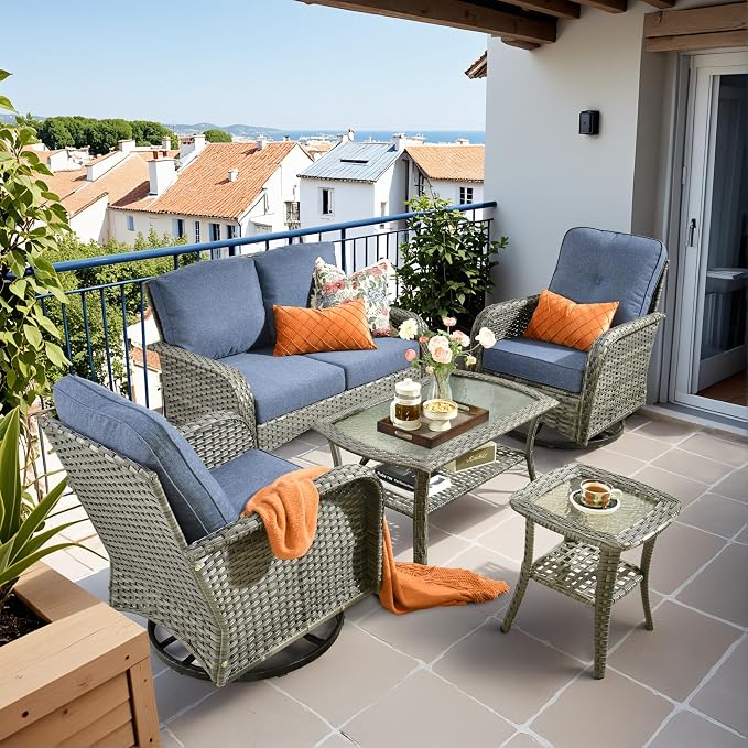 HOOOWOOO Patio Furniture Set, 5 Pieces Outdoor Conversation Set, All Weather by DesignforBetterLife